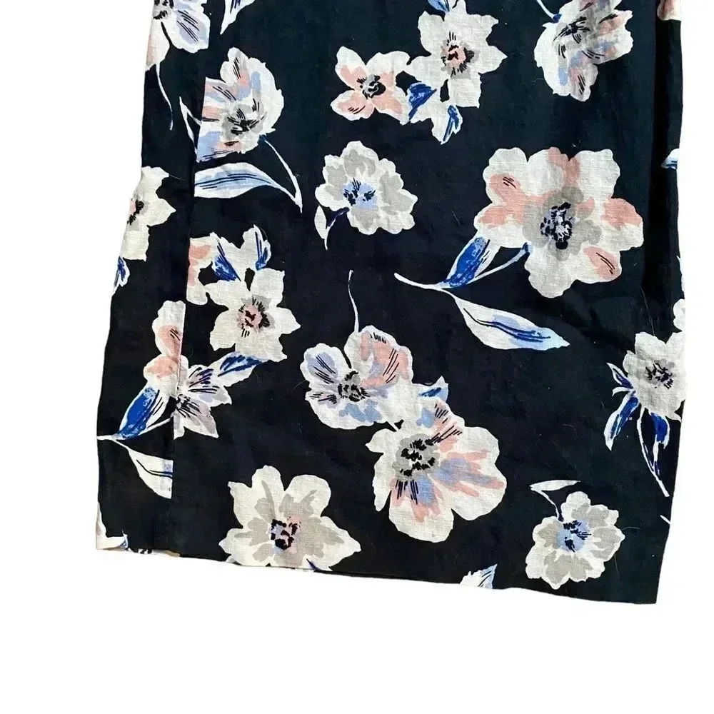 Banana Republic Linen Cotton Floral Wide Leg Jumpsuit Navy Size 6